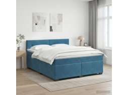 Vidaxl Cama Box Spring Com Colchão Azul Escuro 140 X 200 Cm Veludo