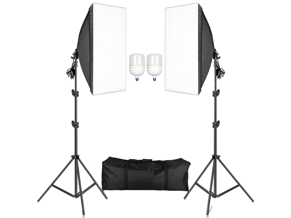 Kit De Iluminaã§ã£o Com Softbox Para Fotografia, Suporte De Luz Ajustã¡vel De 2m, Inclui Bolsa Oxford,lã¢mpada Bicolor Oem