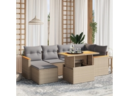Vidaxl 7 Pcs Conjunto De Sofás P/ Jardim Com Almofadões Vime Pe Bege
