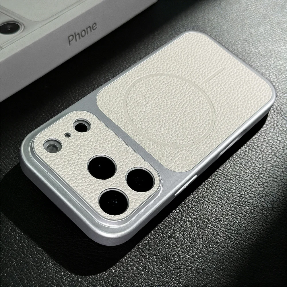 Capa Magnética Para Iphone 17 Pro Max (prateada), Compatível Com Magsafe E Carregamento Sem Fio Em Couro Sintético.