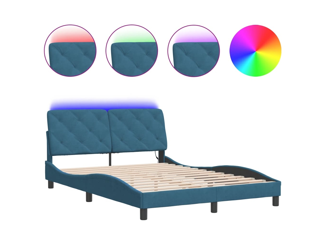 Estrutura de Cama com Led Sem Colchão Veludo Azul MAISON EXCLUSIVE (120x200 cm)