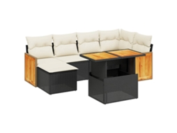 Conjunto de 7 Sofás para Jardim com Almofadões Vime Pe Preto MAISON EXCLUSIVE (7 pcs)