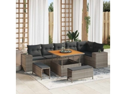 Vidaxl Conjunto De Sofá De Jardim 9 Unid. Cinzeto Vime Pe