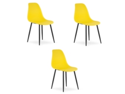 Cadeira De Jantar Conjunto De 3 Peças Kaleo Assento Amarelo, Pernas Pretas, Assento Ergonômico, Pés Niveladores Ajustáveis