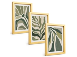 Composição De Quadros Ilustrações De Folhas Verdes Pintadas Espelharte (3 Peças 20x30 Cm)