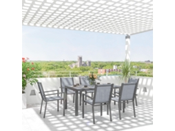 Conjunto Jardim 6 Cadeiras Empilháveis Mesa Jantar Retangular Cinza Claro