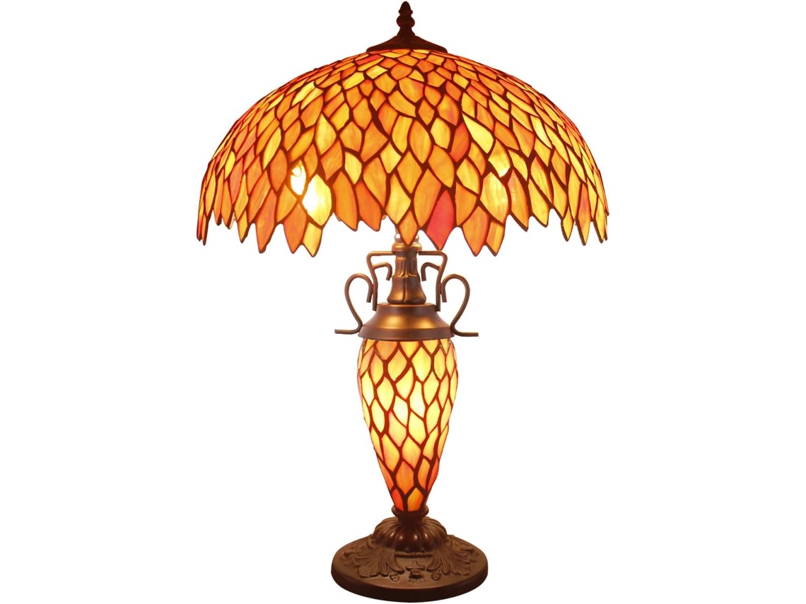 Abajur De Mesa Estilo Tiffany, 40, 6cm De Largura X 61cm Altura, Com Cúpula De Vidro Tratado Vermelho Em Formato