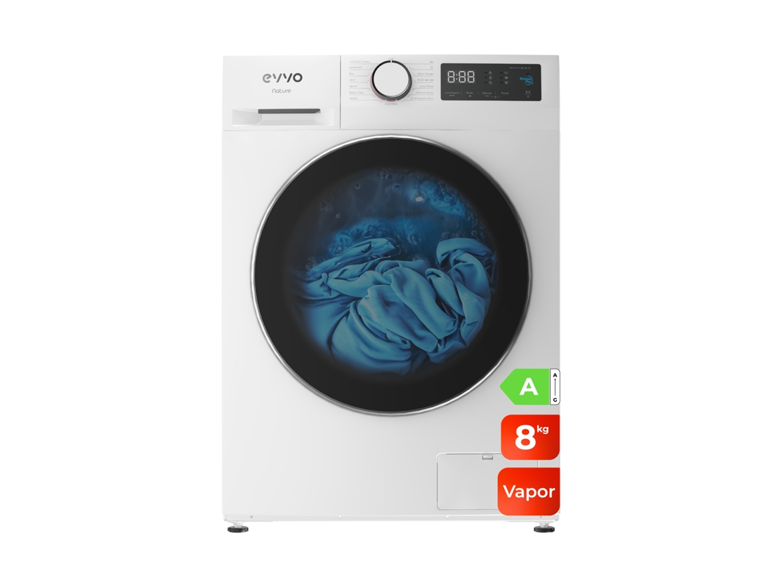 Evvo Máquina De Lavar Nature 8 8 Kg, 1350 Rpm, Classe A, Motor Inverter, Tambor Eprotect, Vapor Steam Wash, 15 Programas, Rápido 15’, Branco