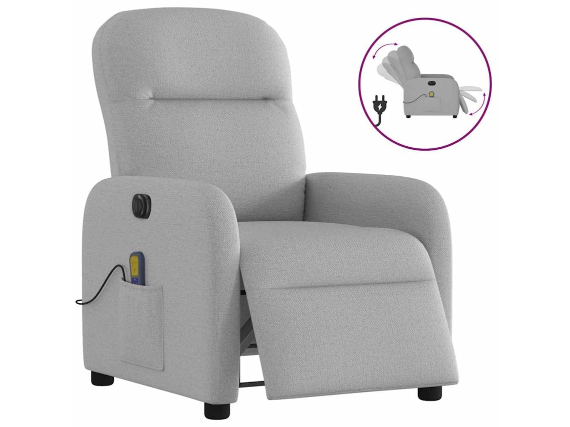 Vidaxl Poltrona Massagens Reclinável Elétrica Tecido Cinzento-nublado
