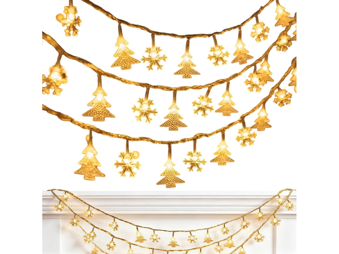 Luzes De Natal Em Forma Alce Na Neve - 50 Leds Luz Branca Quente Para