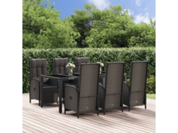 Vidaxl 7 Pcs Conjunto de Jantar P/ Jardim C/ Almofadões Vime Pe Preto