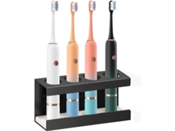 Suporte Escova Dentes Elétrica Parede 4 Compartimentos 20x8 5x5cm Preto Banheiro