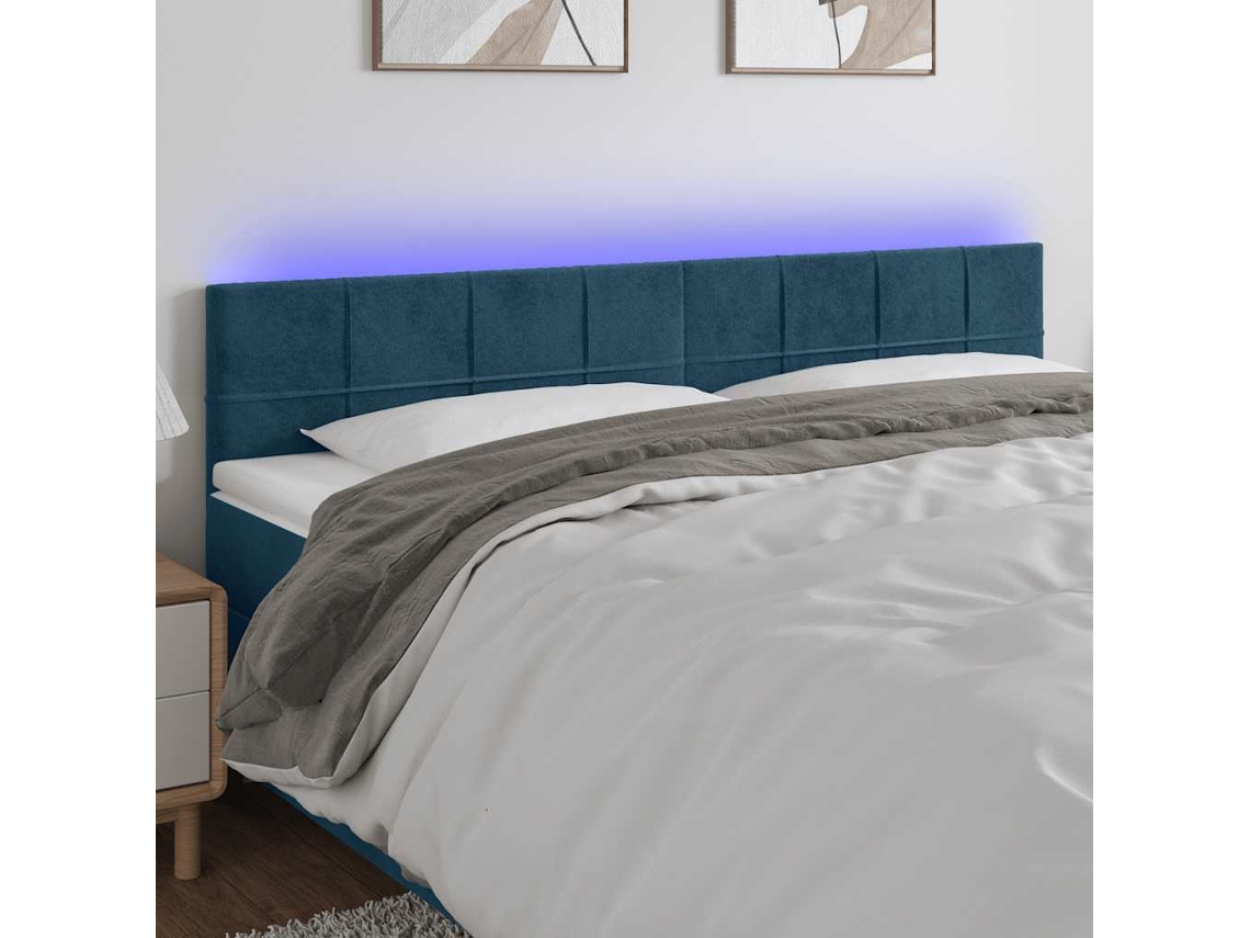 Vidaxl Cabeceira De Cama C/ Luzes Led Veludo 180x5x78/88cm Azul-escuro