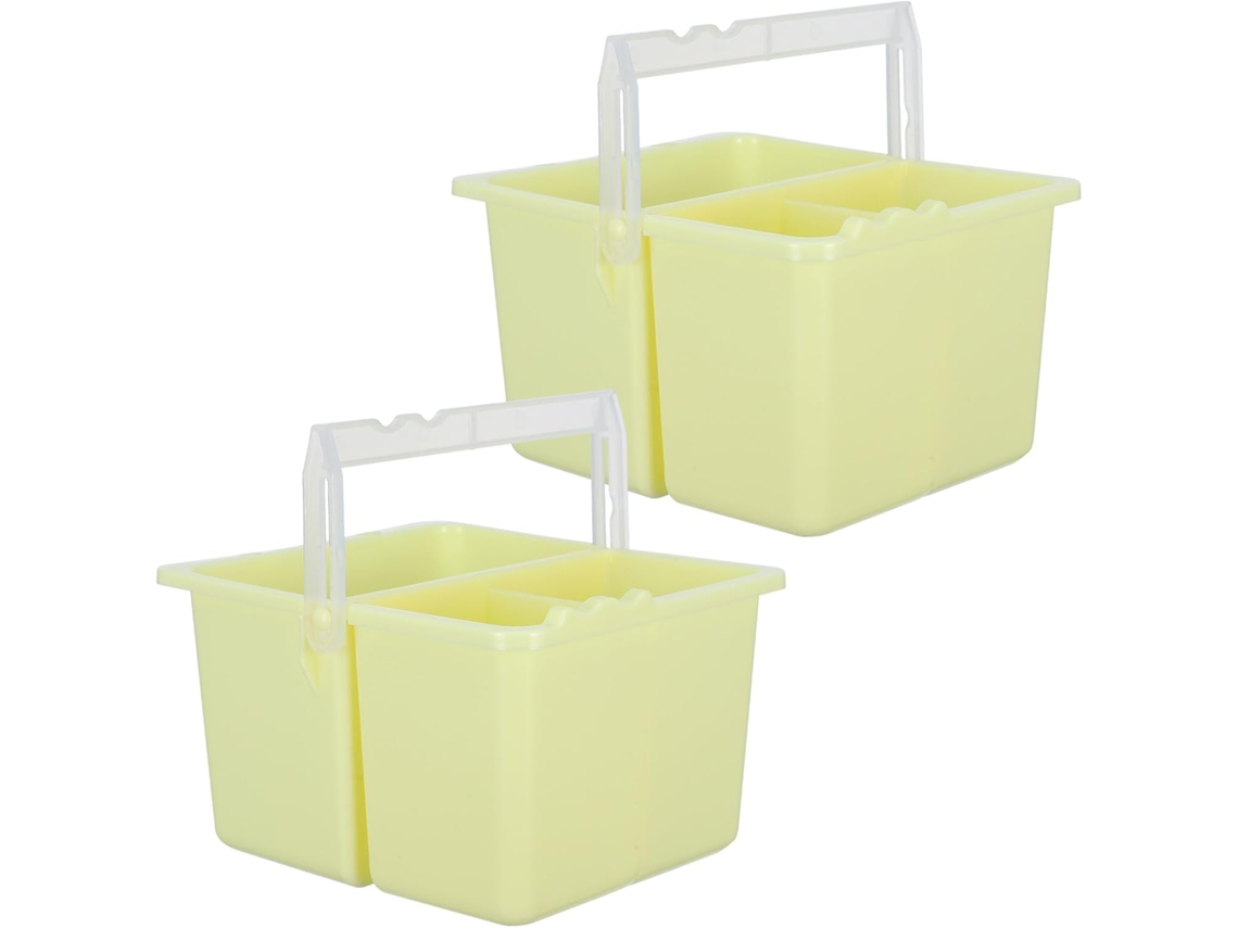 Baldes, 2 Peças, Plástico, Escovas, Lavagem, Amarelo, Alça Portátil, Armazenamento