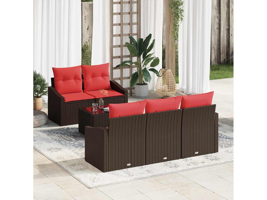 Vidaxl Conjunto De Sofás 6 Unid. 3-número De Lugares Marrom E Vermelho