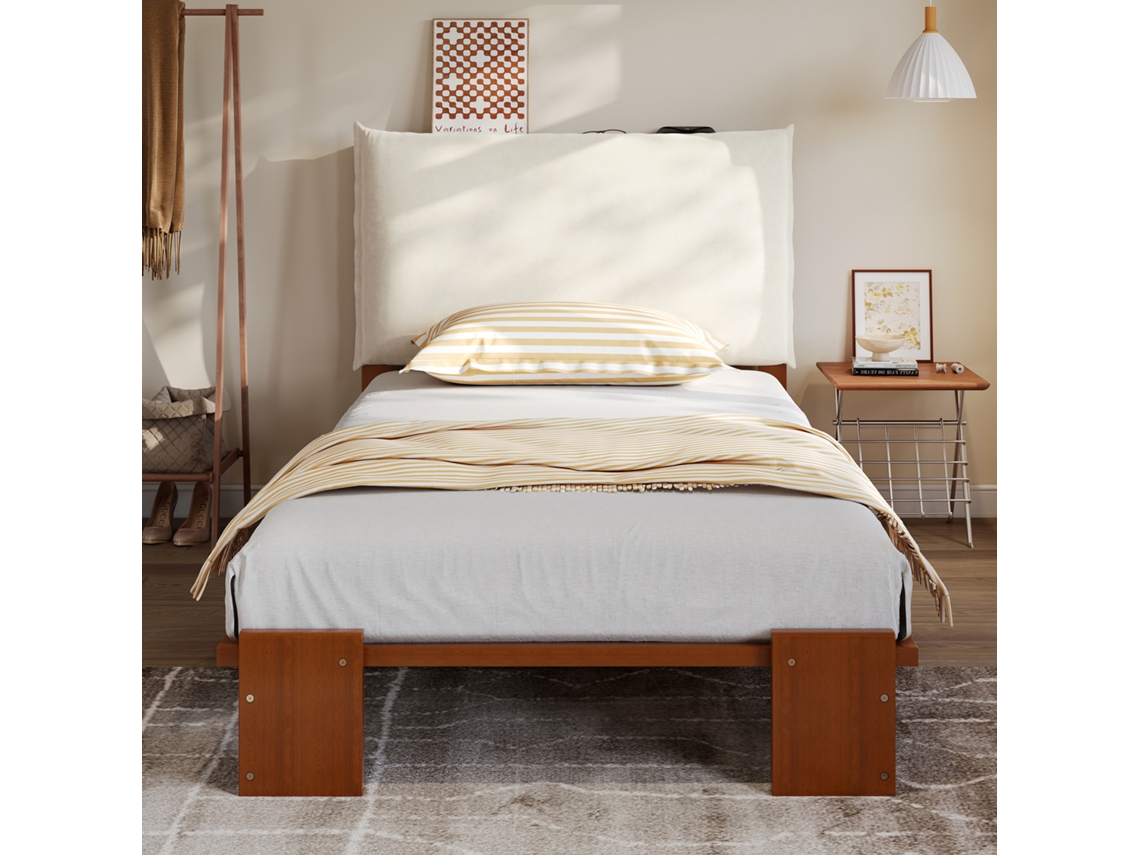 Cama 90x200 Solteiro Pinho Cabeceira Ripas VOLTEDGE