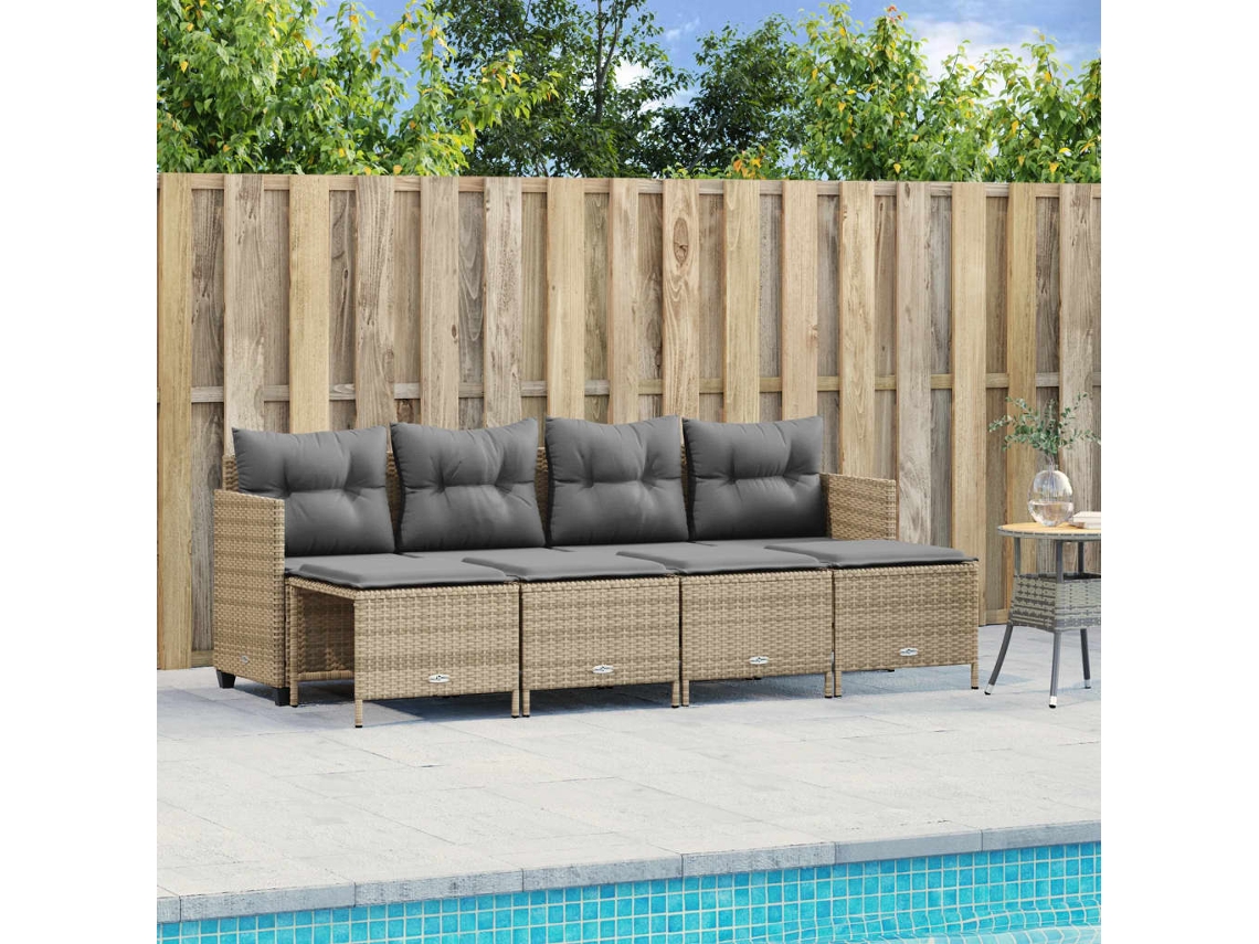 Vidaxl 5 Pcs Conjunto De Sofás P/ Jardim Com Almofadões Vime Pe Bege