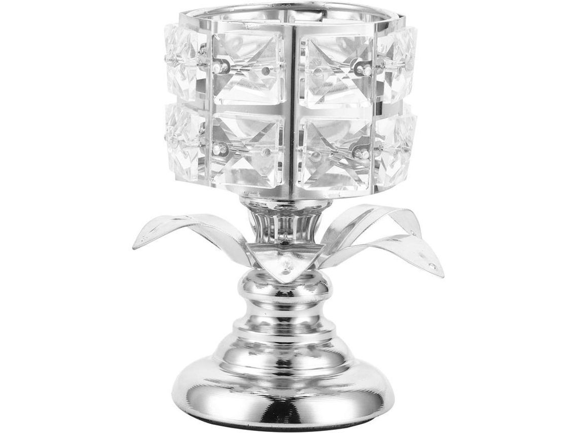 Suporte de Vela Cilíndrico de Cristal Prateado 5.1 Polegadas com Decoração Oca e Recorte