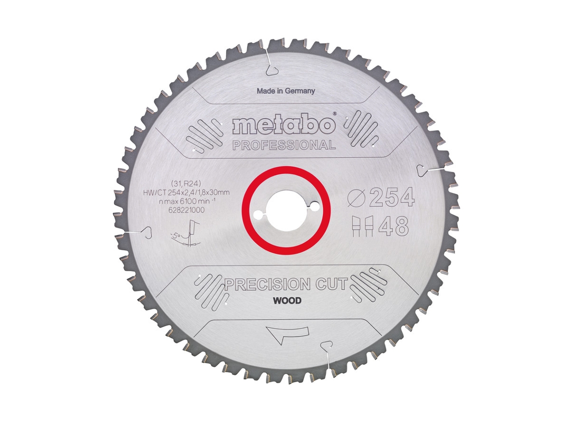 Disco De Serra METABO "Madeira Cortada Com Precisão - Profissional", 254X30, D60 Di 5° Neg. (628222000)