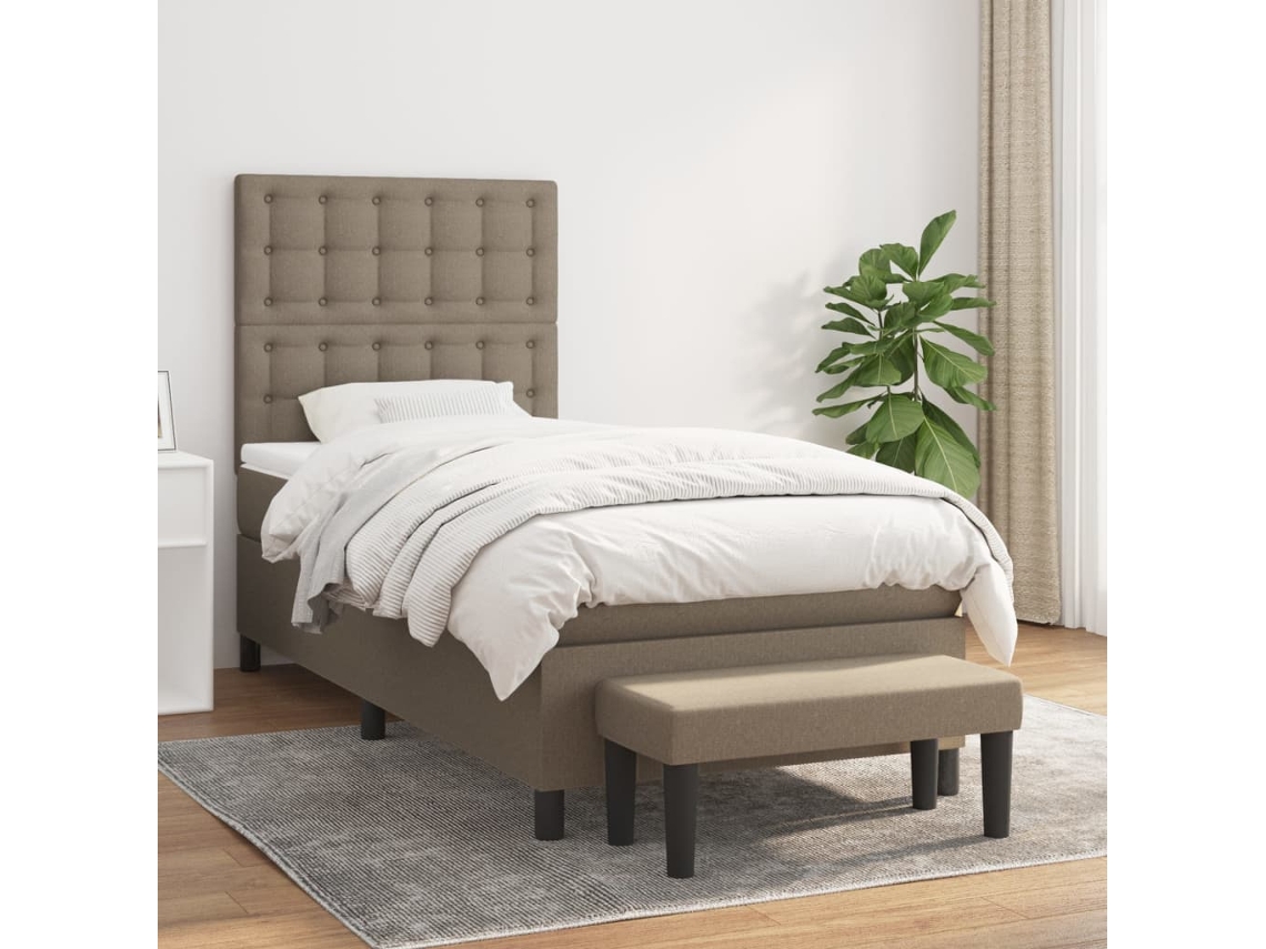 Cama Com Molas/colchão 80x200 Cm Tecido Castanho-acinzentado