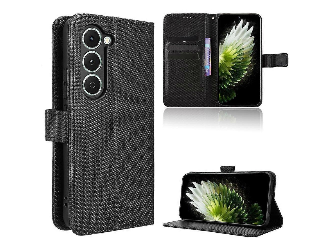 Capa De Couro Tipo Carteira Tkdaddy Para Tecno Spark 40 Pro 4g Com Alça E Textura De Diamante, Preta