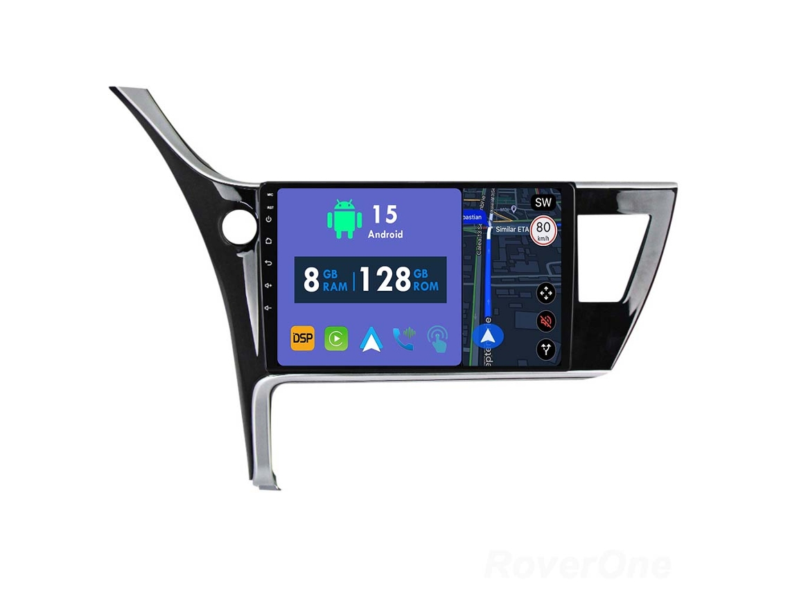 Auto Rádio Carro Bluetooth Autoradio 8GB RAM 128G ROM CarPlay Navegação GPS Ecrã Táctil RoverOne para Toyota Corolla 2017 2018  