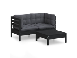 Conjunto de 3 Lounge de Jardim com Almofadões Antracite Pinho MAISON EXCLUSIVE