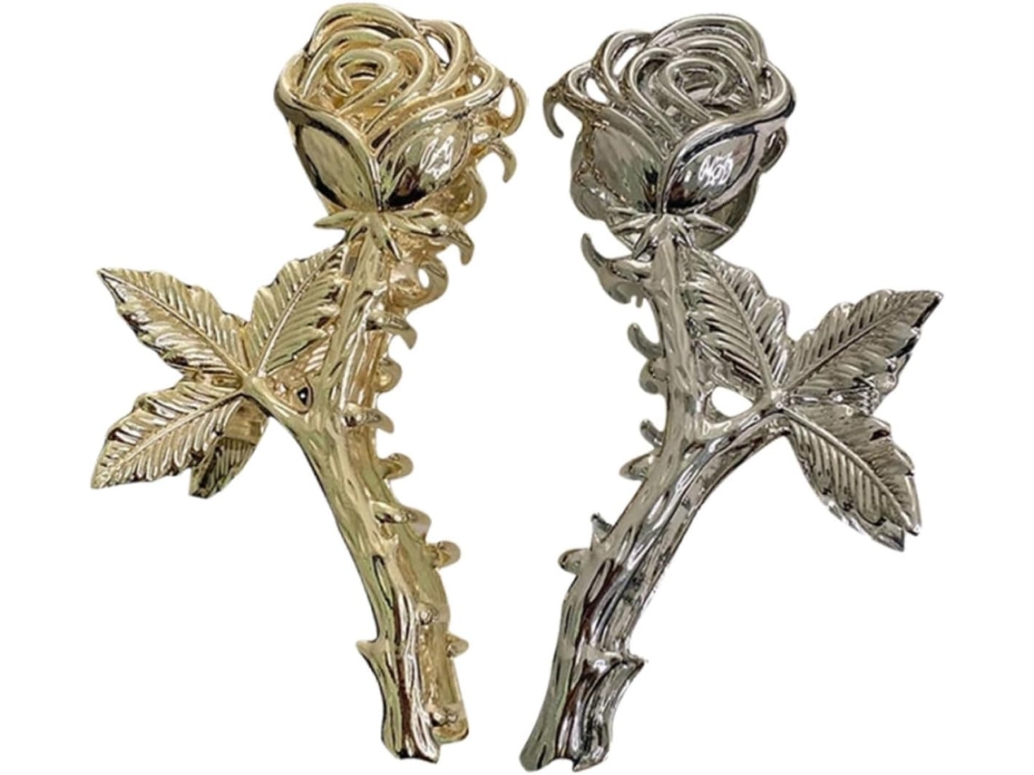 Conjunto de 2 presilhas de cabelo elegantes e delicadas em formato de rosa, com liga metálica.