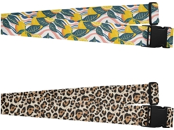 Conjunto De 2 Alças Bagagem Portáteis Ajustáveis Com Estampa Ondas Na Cor Amarelo Limão, Ideais Viagens A Lazer