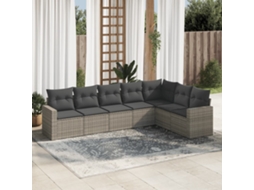 Vidaxl 7 Pcs Conjunto Sofás P/ Jardim C/ Almofadões Vime Pe Cinzento