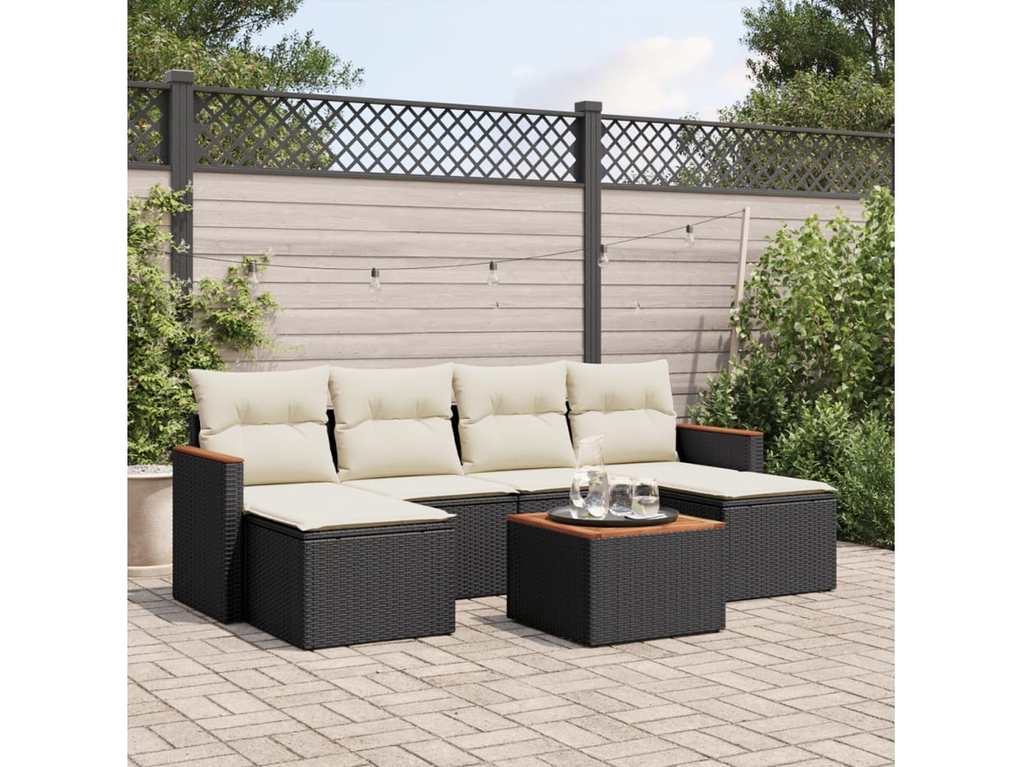 Vidaxl 7 Pcs Conjunto De Sofás P/ Jardim C/ Almofadões Vime Pe Preto