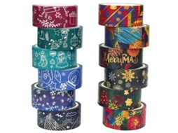 Fita Adesiva Washi, 12 Rolos, Reutilizável, Multiuso, De Fita Adesiva Washi Ecológica Com Estampas Natalinas Variadas