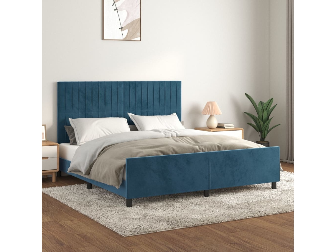 Estrutura De Cama Sem Colchão 160x200 Cm Veludo Azul-escuro