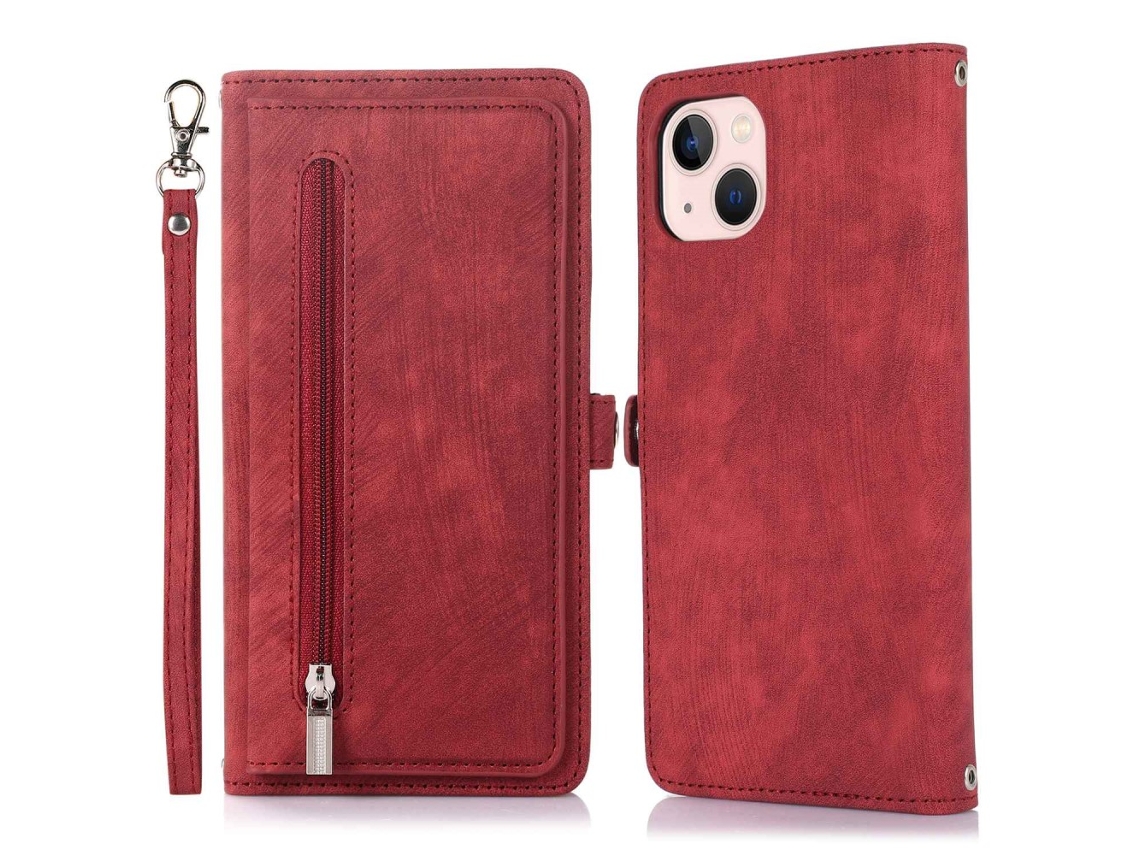 Capa Pega Plusvermelho Para Iphone 14 Plus Pele Sintética Com Porta-cartões