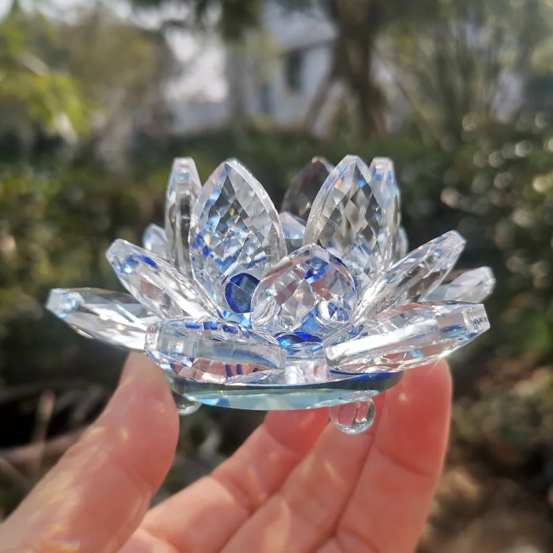 Ornamento de Lótus de Cristal , Ornamento Artesanal em Vidro MDUG (azul Escuro, 80mm)