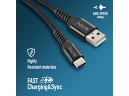 Knot Ac Cabo Usb A Para Usb C. Transmissão De Dados 480 Bps Usb 2.0. Caixa Em Nylon Trançado E Alumínio. 1m. Tensão E Corrente 5v 2,4a. Preto Ngs
