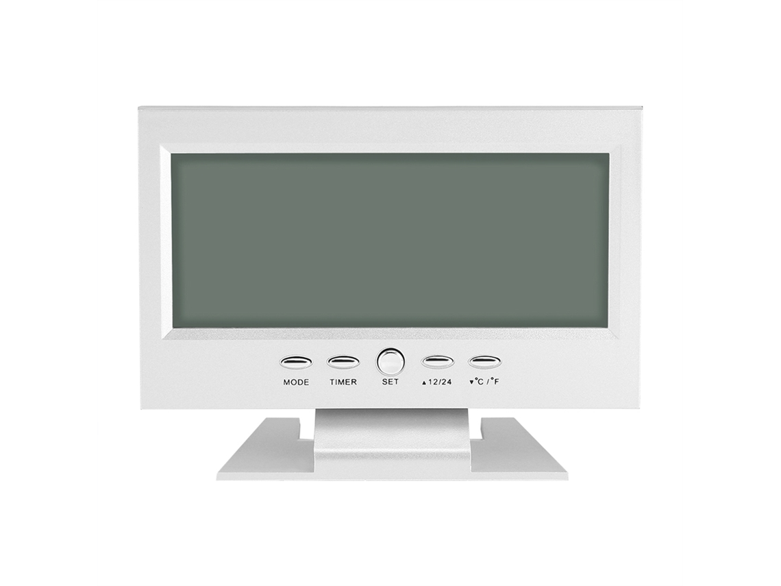 Despertador digital LCD Baok com sensor de som, calendário e temperatura, cor prata.