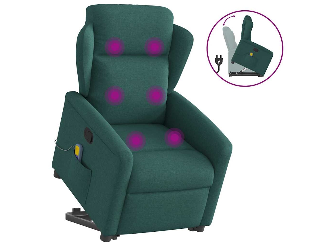 Vidaxl Poltrona Reclinável Elevatória De Massagens Tecido Verde-escuro