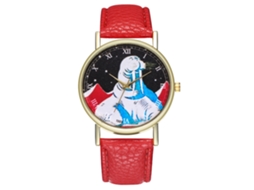 Relógio de Pulso Unissex de Quartzo com Pulseira de Couro Pu Moda com Mostrador Redondo Vermelho