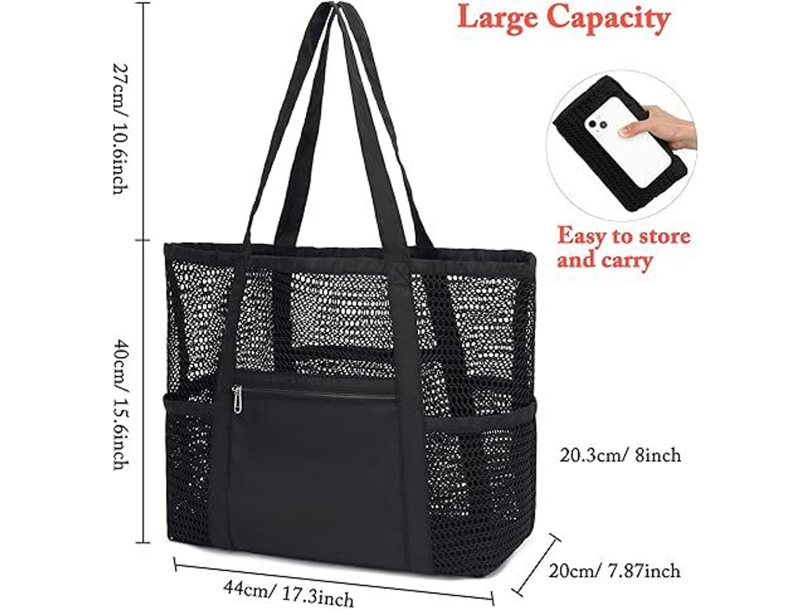 Bolsa de Praia de Malha Grossa AOZORZ (preto 44*20*40cm)
