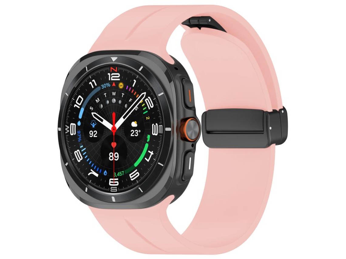 Bracelete Para Samsung Galaxy Watch Ultra-silicone Dobrável Com Fivela Preta E Ranhuras Planas (47mm) - Rosa Claro