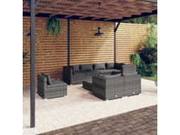 Vidaxl 9 Pcs Conjunto Lounge De Jardim C/ Almofadões Vime Pe Cinzento