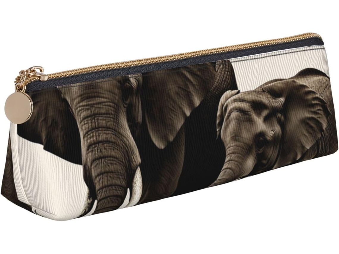 Case Leather Pouch Elephant Young Elephant Printed Triangle Peil Cute School Office Travel Makeup,