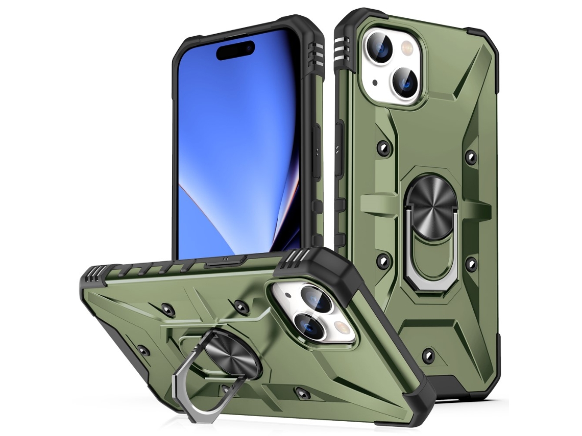 Suporte Casa Exército Para Iphone 15 Plus Pele Sintética Magnética Verde