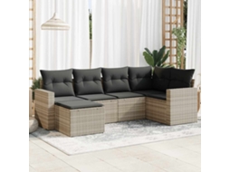 Vidaxl 6 Pcs Conj. Sofás Jardim Com Almofadões Vime Pe Cinzento-claro