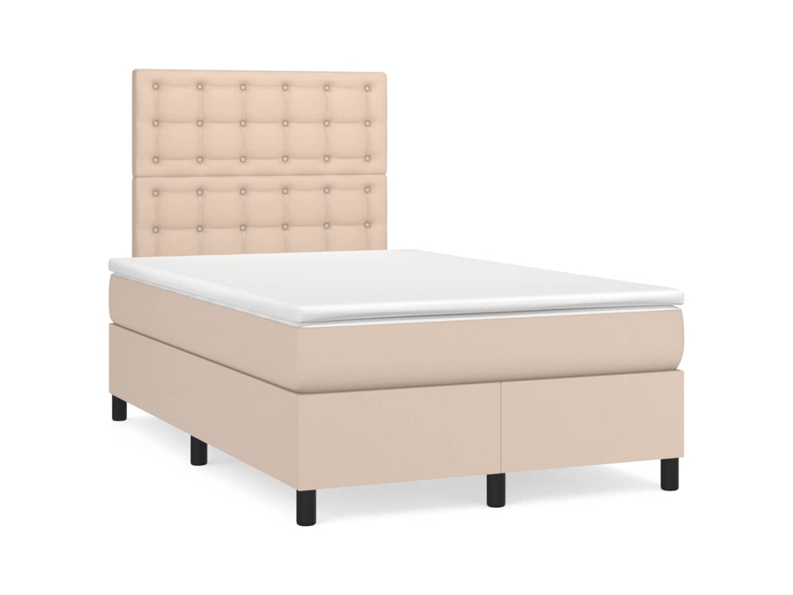Vidaxl Cama Boxspring C/ Colchão 120x190cm Couro Artificial Cappuccino