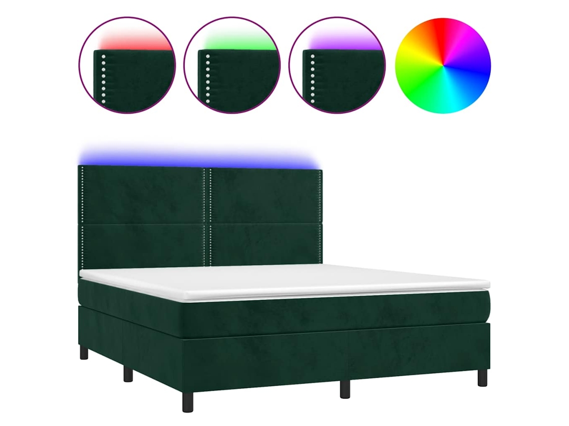 Cama Box Spring com Colchão LED Veludo Verde Escuro MAISON EXCLUSIVE (180x200 cm)