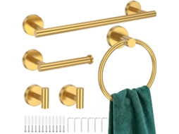 Conjunto De 5 Peças Acessórios Para Banheiro Em Aço Inoxidável Com Acabamento Dourado Escovado, Incluindo Barra De