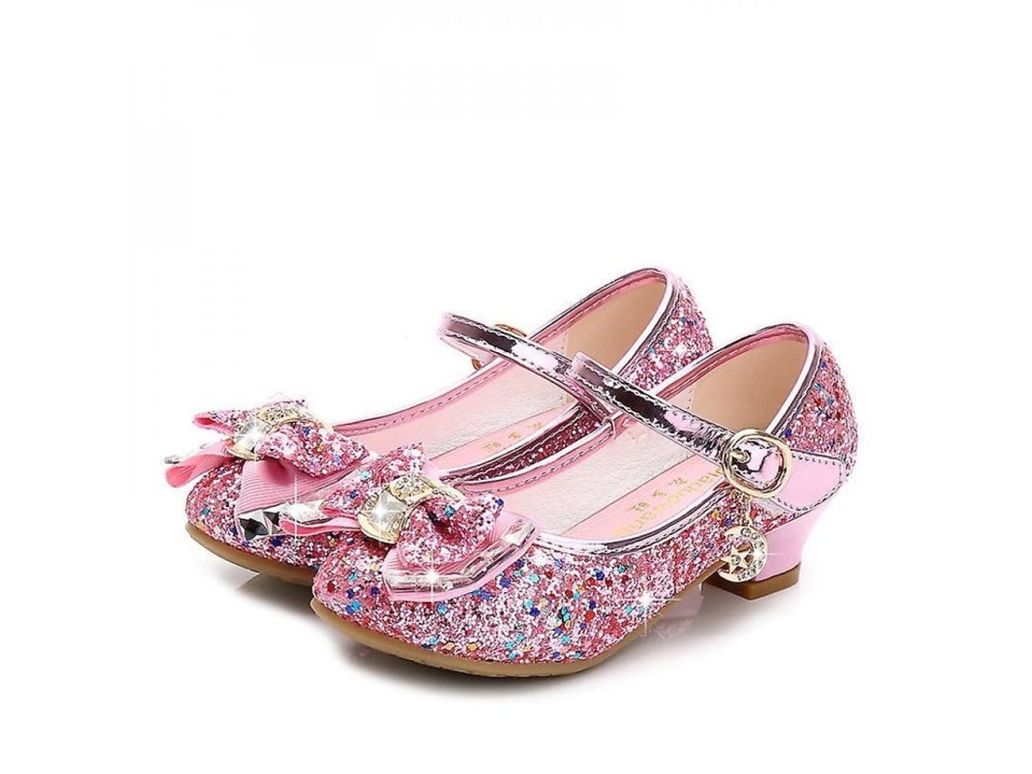 2026 sapatos de Couro para Meninas com Glitter e Salto Baixo de 3cm Laços de Borboleta Tamanhos 26 29 Vinte e Oito Rosa