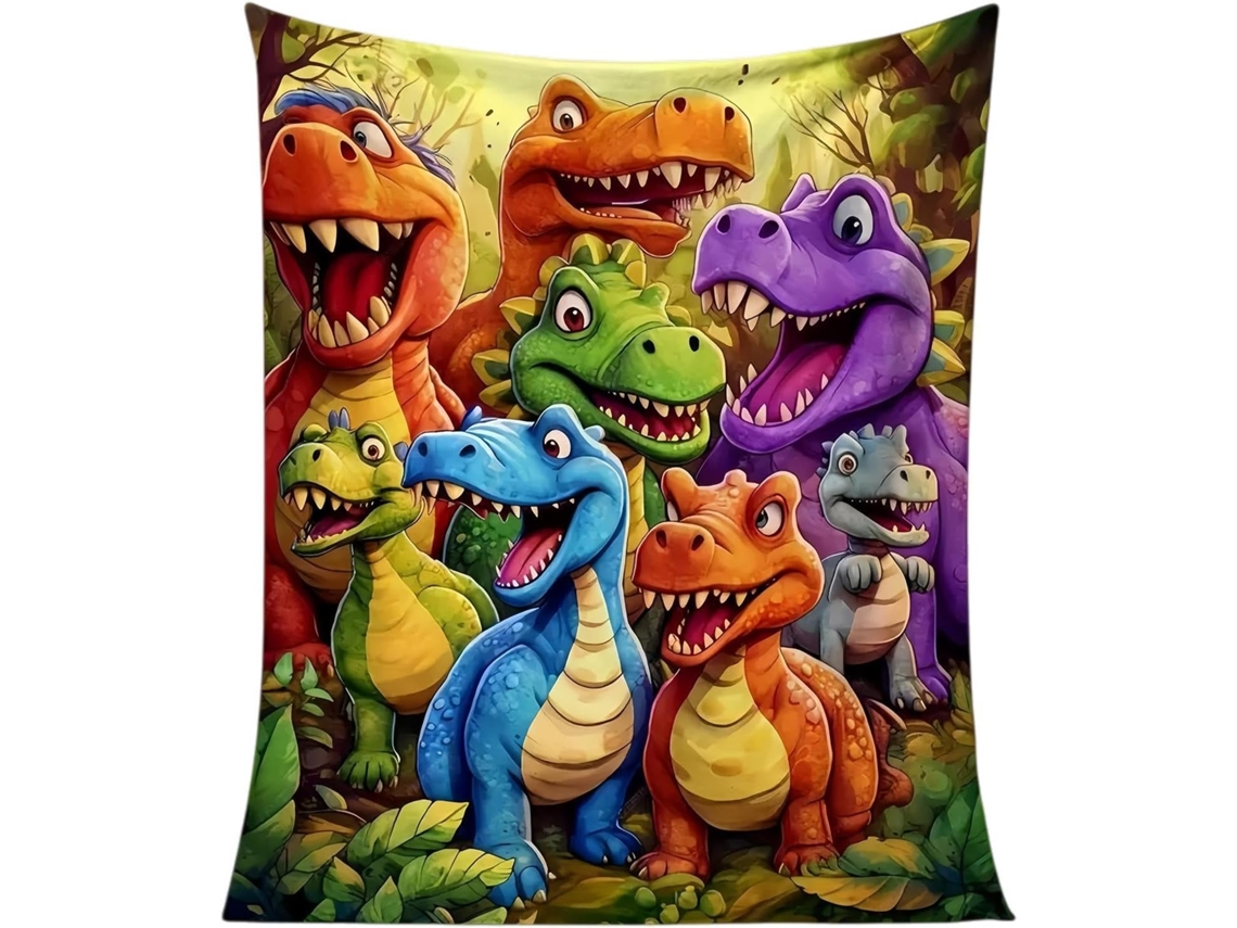 Manta Decorativa Flanela Colorida e Quentinha Estampa de Dinossauro, Ideal para Sala Estar, Quarto, CHABERLU